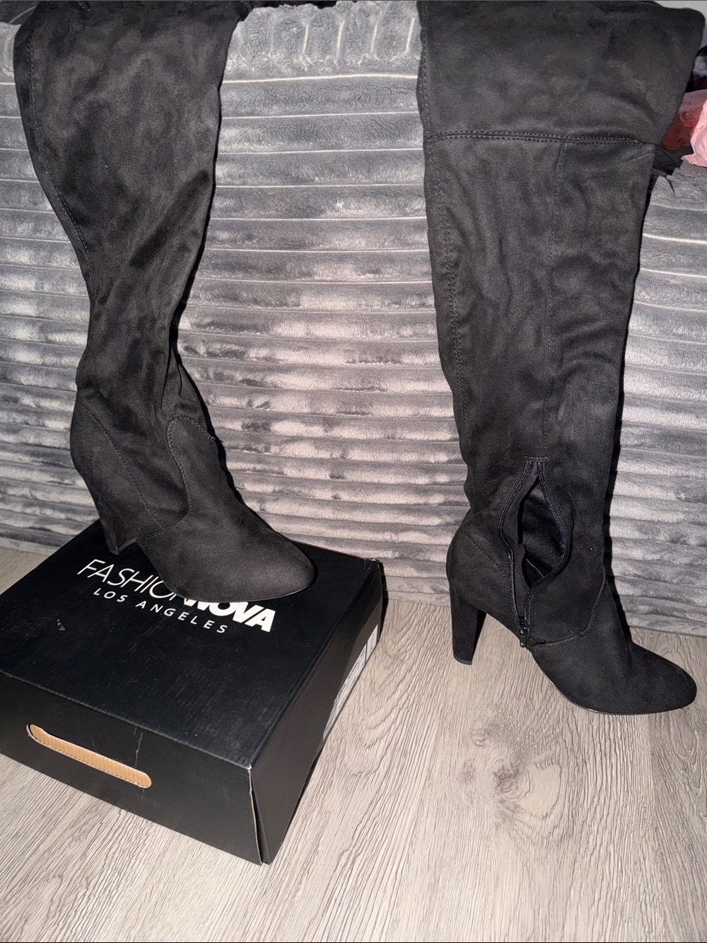 Fashion Nova Black Faux-Suede Over-The-Knee Stiletto Boots